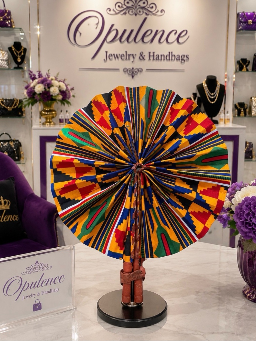 African Print Foldable Leather Fan